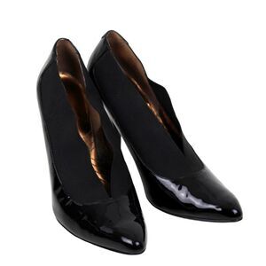 ENZO ANGIOLINI BLACK GENUINE LEATHER ELASTIC POINTED TOE HIGH HEEL SHOES 7.5 M